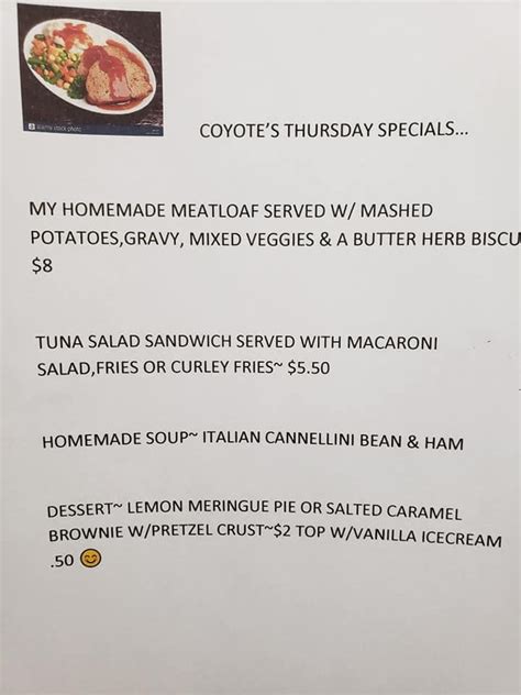 Menu at Coyote Cafe, Marseilles