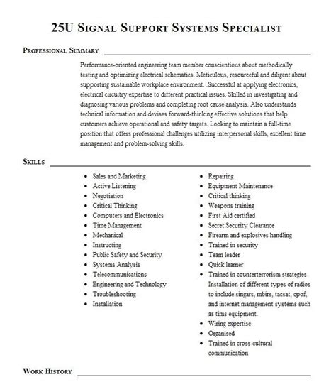 Signal Support Systems Specialist 25u Resume Example