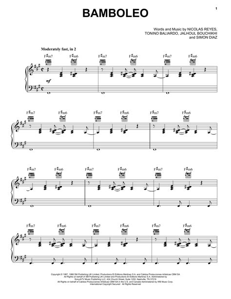 Bamboleo by Gipsy Kings Sheet Music for Piano, Vocal & Guitar Chords ...