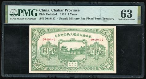 150 - Chahar Province, China, Unpaid Military Pay Fixed Term Treasury...