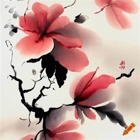 Chinese ink painting of flowers on Craiyon