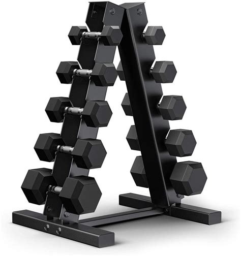 Epic Fitness 150-Pound Hex Dumbbell Set with Heavy Duty A-Frame Rack