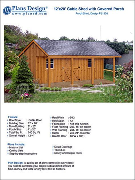 12' X 20' Shed With Porch, Guest House, Cottage or Cabin Building Plans ...