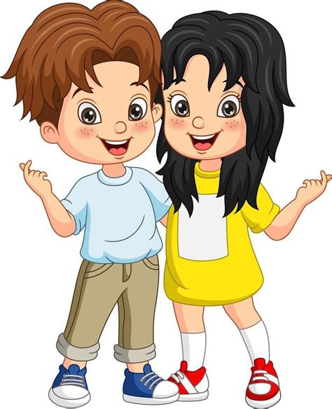 Cute happy boy and girl cartoon | Boy and girl drawing, Girl cartoon ...