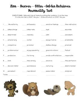 Lion - Otter - Beaver - Retriever Personality Test by A Wrinkle in Fourth