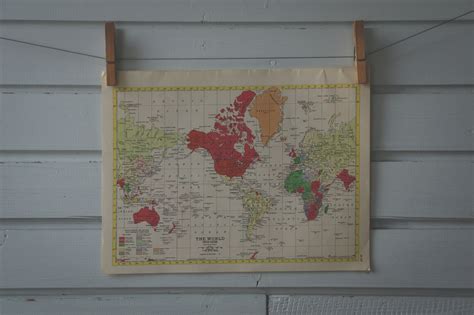 1957 Vintage Interwar Period Map of the World