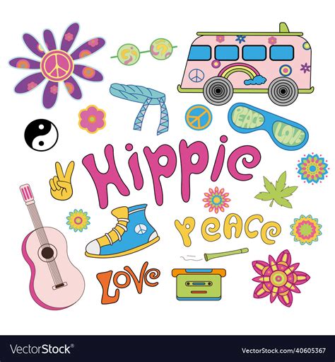 Stickers with hippie objects and symbols Vector Image