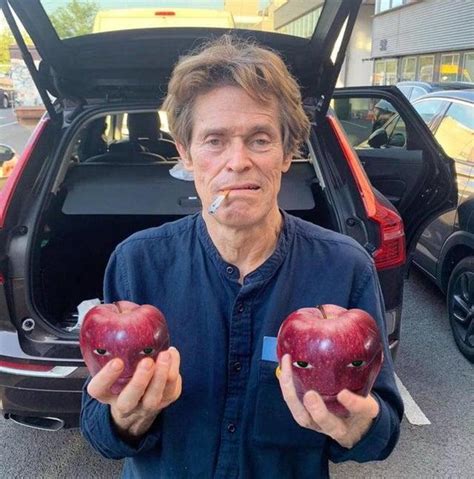 Willem DeFoe holding two Wapples | Apple With A Face / Wapple | Know ...