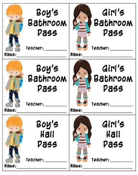 Free Printable Bathroom Passes & Hall Pass Printables Classroom Passes ...