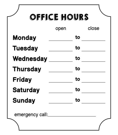 Office Hours Sign Template Printable | Business hours sign, Word ...