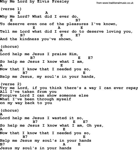 Why Me Lord, by Elvis Presley - lyrics and chords