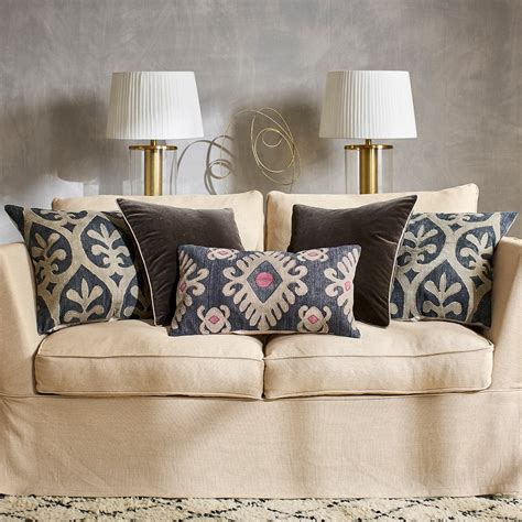 Cornaro Cushion Cover - Blue/Natural | Sofa cushions arrangement ...