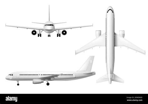 Plane or airplane, realistic aircraft or passenger aeroplane, vector 3D ...