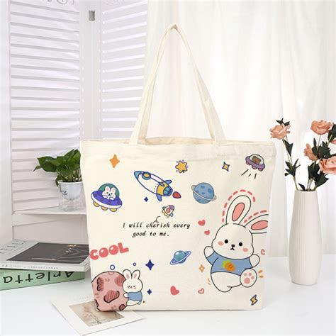 Korean Cute Characters Printed Canvas Tote Bag Baby Bag Plain School ...