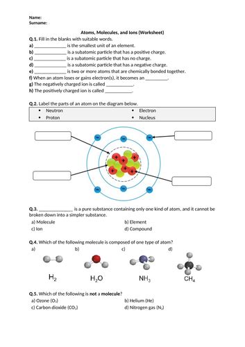 Atoms, Molecules, and Ions - Worksheet | Distance Learning | Teaching ...