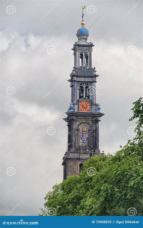 Westerkerk Clock Tower and Canal View in Amsterdam. it is Next To ...