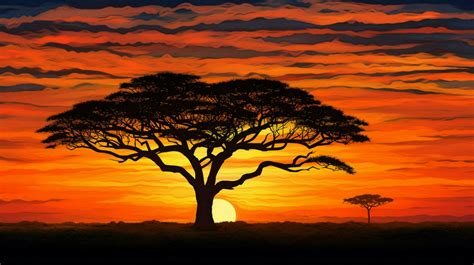 silhouette of acacia tree in golden sunset 32946067 Stock Photo at Vecteezy