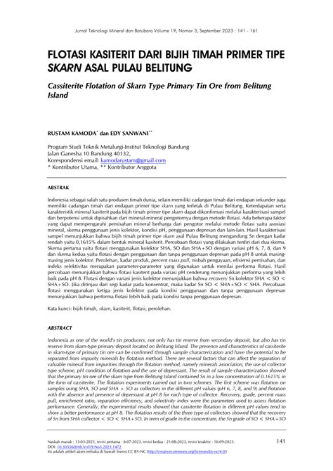 (PDF) Flotasi kasiterit dari bijih timah primer tipe skarn asal pulau ...