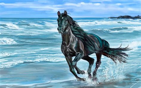 Running Horse Animals Beach Beauty Horse Nature Sea Wave 3840x2400 ...