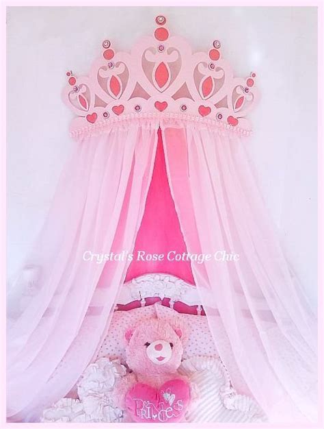 Glittered Pink Princess Heart Bed Crown Canopy with Bling