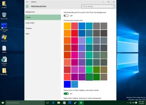 Taskbar color - change in Windows 10