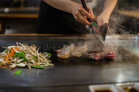 Teppanyaki, Japanese Cooking Stock Image - Image of background, beef ...