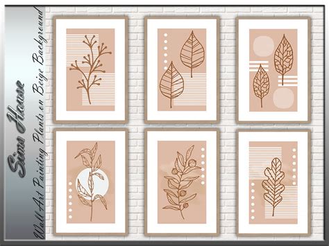 The Sims Resource - Wall Art Painting Plants on Beige Background