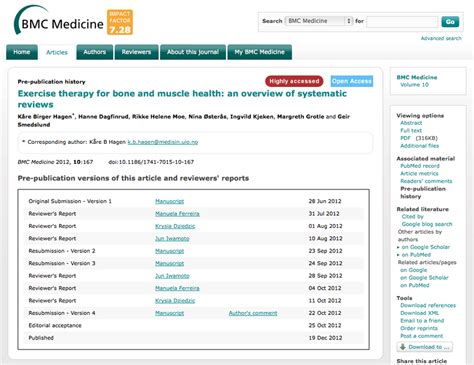 Screenshot of the BMC Medicine Pre-Publication History... | Download ...