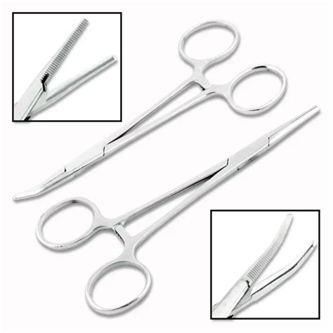 G 2 Pcs Stainless Steel Curved Straight Medical Forceps Hemostat ...