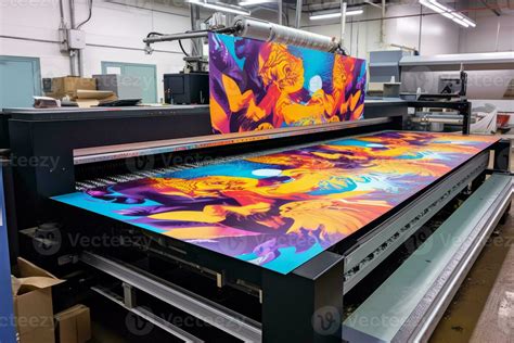 Ultra Wide-format inkjet printer printing machine during production of ...