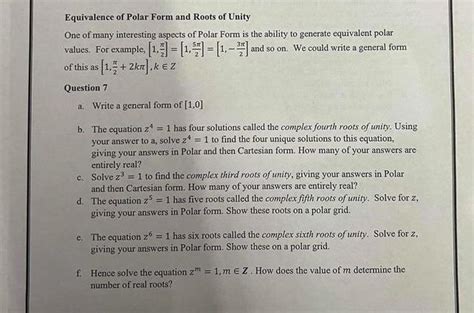 Solved Equivalence of Polar Form and Roots of Unity One of | Chegg.com