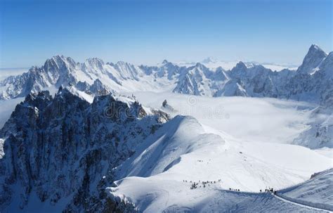 Snow Slope with Mountain-skiers, the Alps Stock Image - Image of nature ...