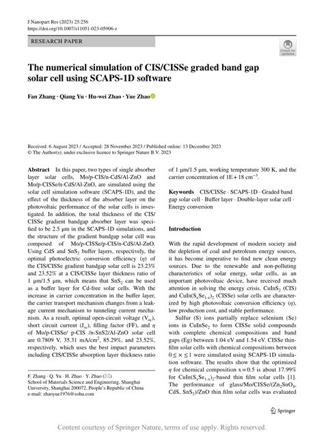 The numerical simulation of CIS/CISSe graded band gap solar cell using ...