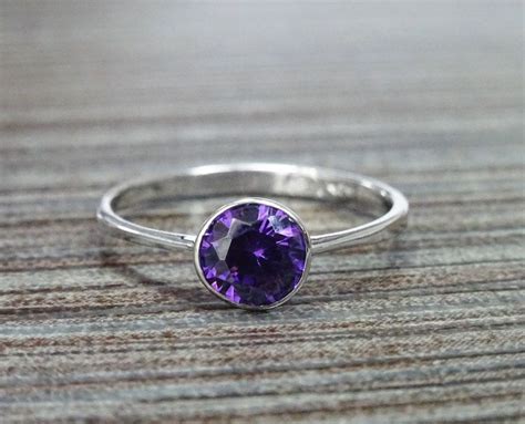 Purple Stone Ring, Sterling Silver, Comfortable Low Round Setting Ring ...