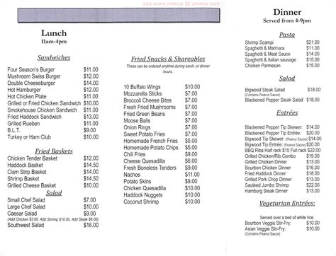 Menu at Four Seasons Restaurant, Jackman