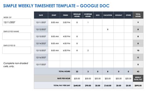 Timesheet Google Sheets Template