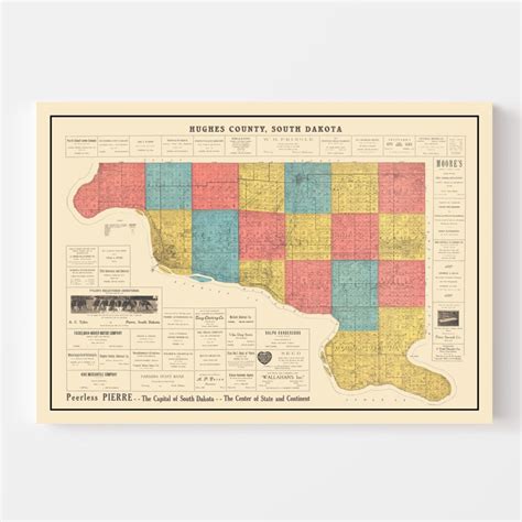 Vintage Map of Hughes County, South Dakota 1929 by Ted's Vintage Art