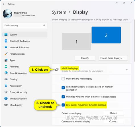 Turn On or Off Ease Cursor Movement between Displays in Windows 11 ...