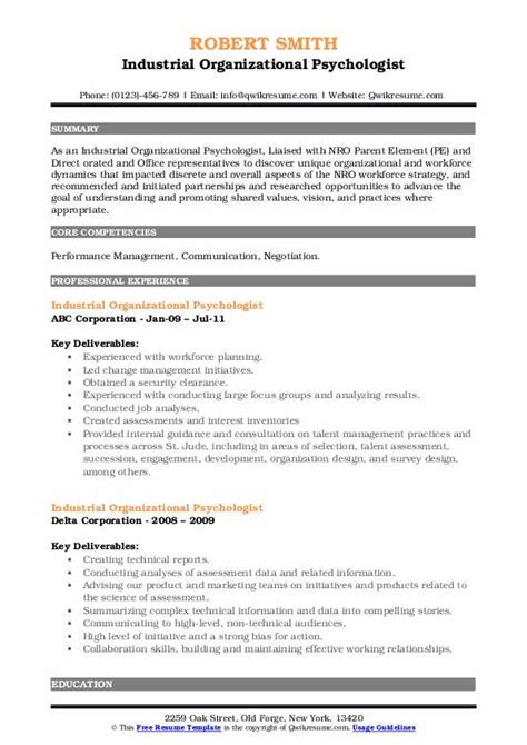 Industrial Organizational Psychologist Resume Samples | QwikResume