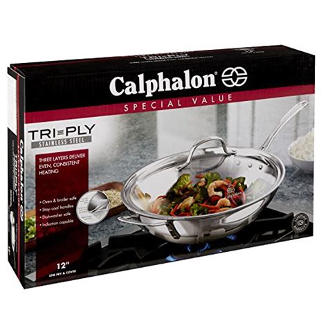 Calphalon Triply Stainless Steel 12-Inch Wok Stir Fry Pan With Cover ...