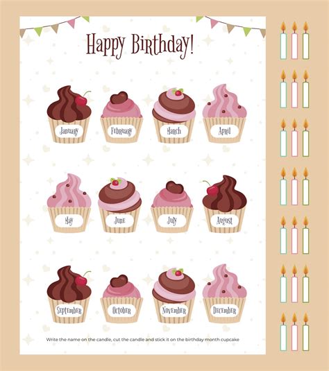 Monthly Birthday Cupcake - 10 Free PDF Printables | Printablee