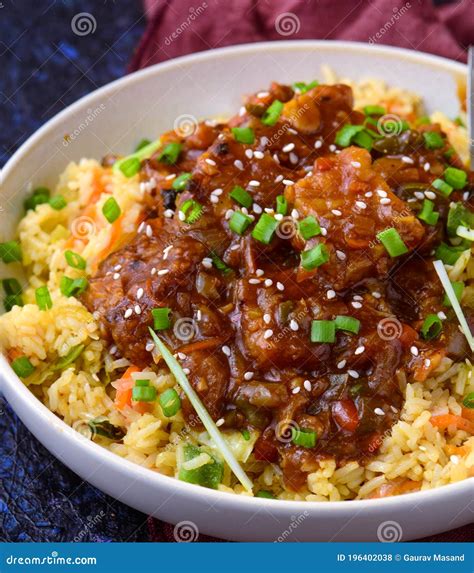 Chicken Manchurian and Fried Rice Stock Photo - Image of rolls, beef ...