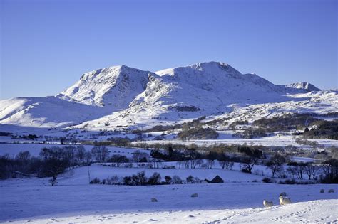 Mountains in winter at Snowdonia National Park, Llanfendigaid Estate ...