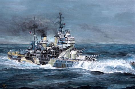 ORIGINAL WW2 ROYAL NAVY WWII NAVAL ART HMS HOWE BATTLESHIP MILITARY ...