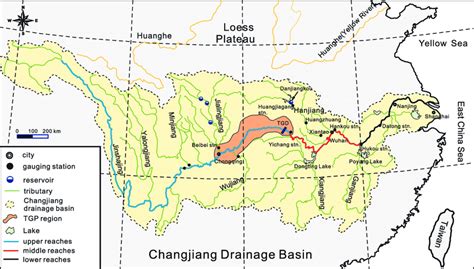 Map of the Changjiang (Yangtze) River: TGD, Three Gorges Dam; TGP ...