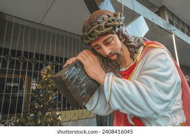 Jesus Carrying Cross Sculpture Crucifix Christian Stock Photo ...