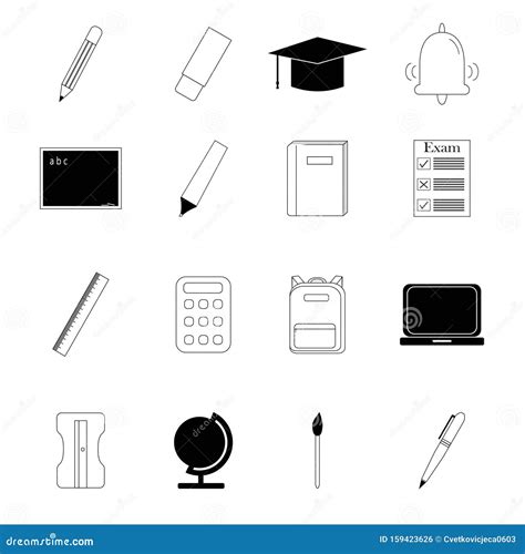 Black and White Education Icon Set. School Icons. Vector Illustration ...