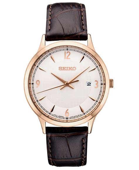 Seiko Essential Brown Leather Strap Watch 40.4mm for Men - Lyst