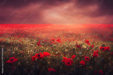 Remembrance Day, poppy field created with generative AI technology ...