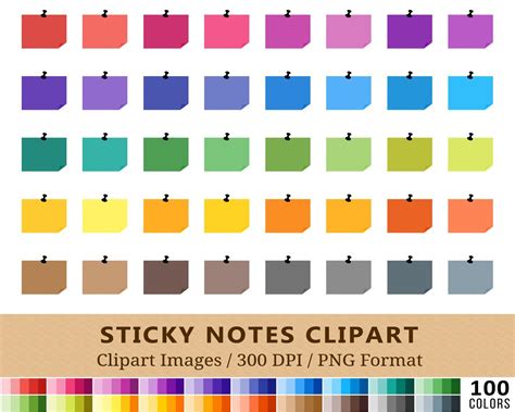 100 Sticky Note Clipart, Reminder Clip Art, Rainbow Colors, Office Memo ...